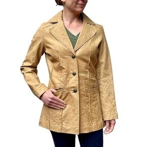 WILSONS LEATHER TAN DISTRESSED CRINKLE BUTTON DOWN NOTCH COLLAR BLAZER JACKET